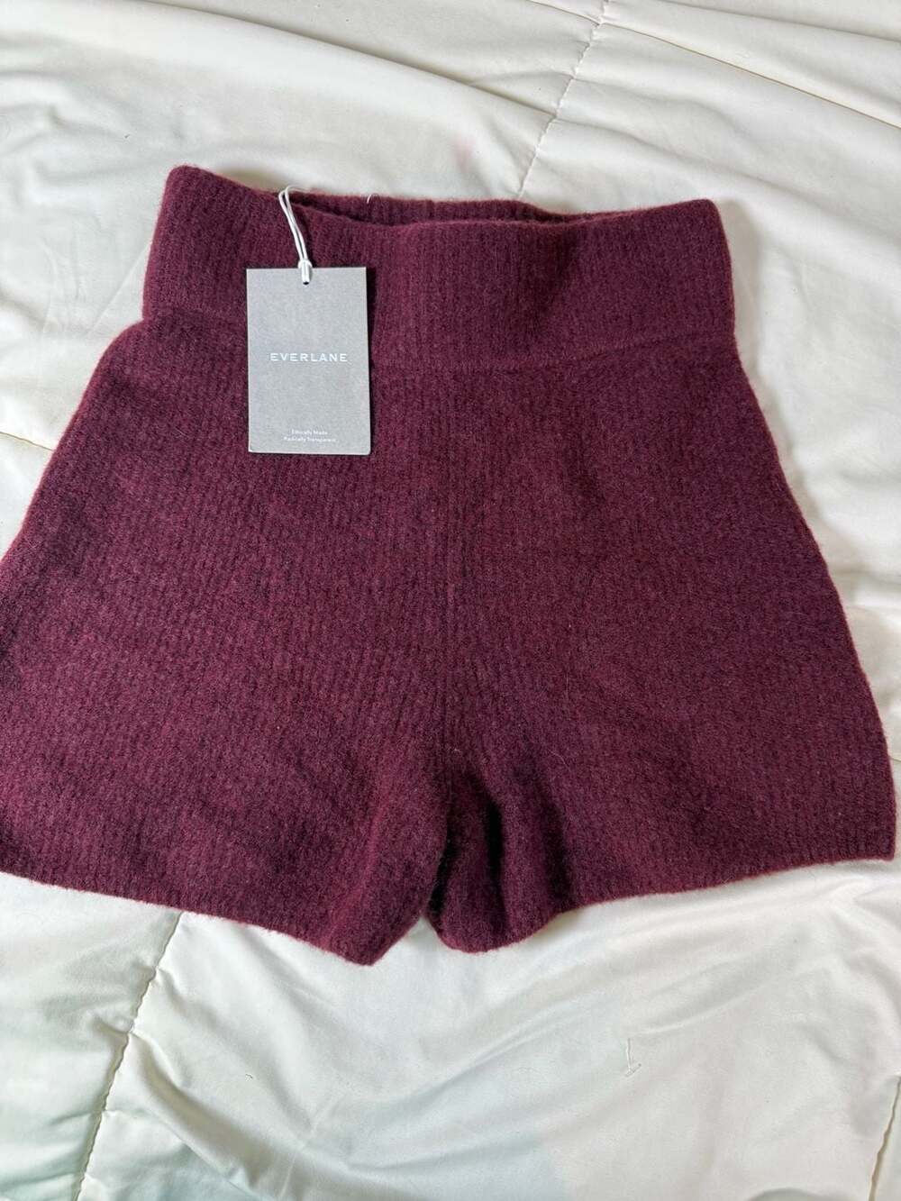 Everlane High-Waist Brushed Rib Knit Shorts in Burgundy